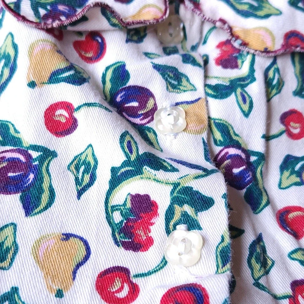 VTG OshKosh Collection Fruit Smocked Dress 5 Girls Corduroy Pears Cherries USA